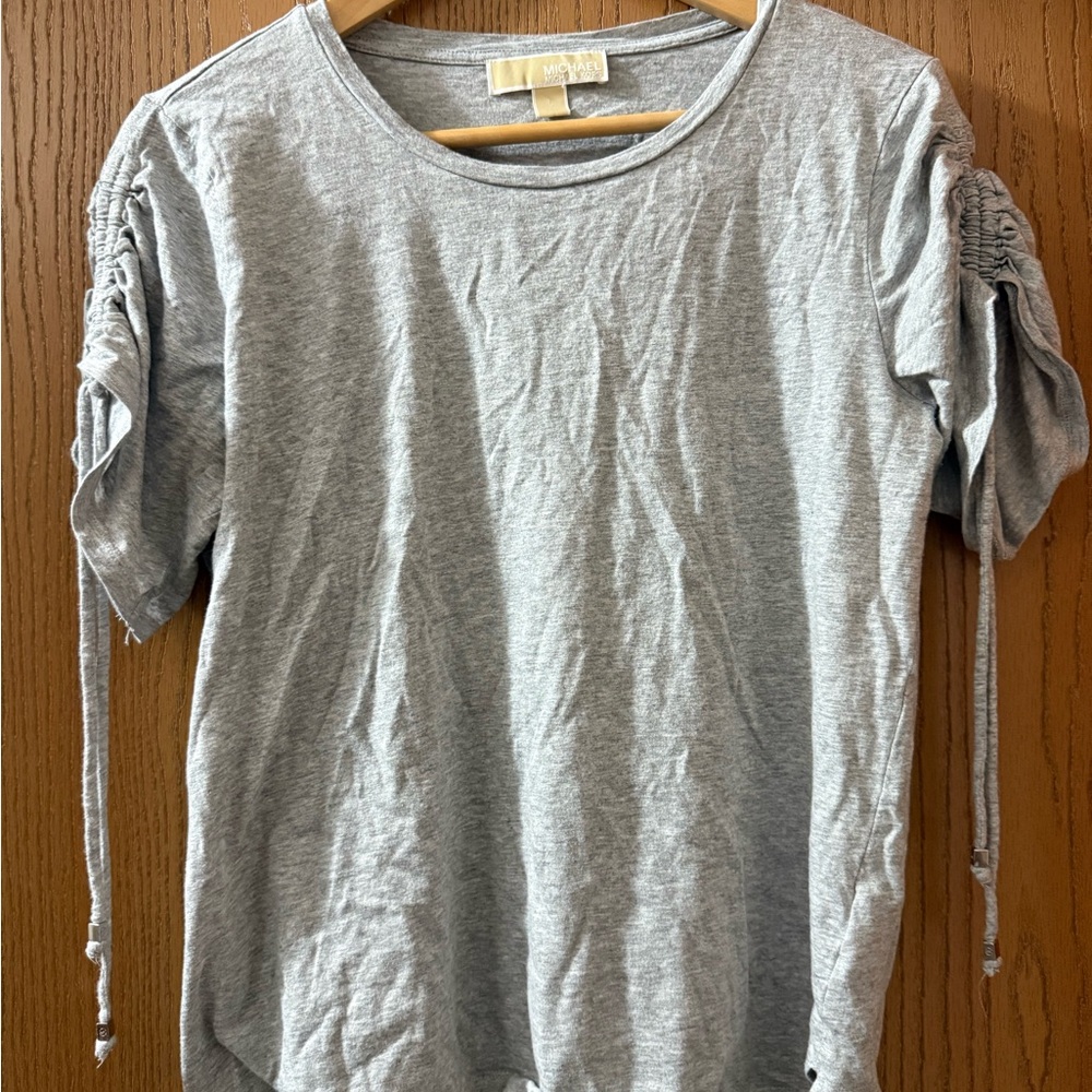 Michael Kors Light Gray Ruched Sleeve Tee Like New!